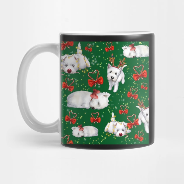 Christmas Westies green pattern by ArtInPi